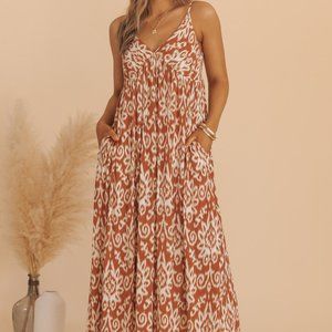 Magnolia Boutique Rust Print V Neck Cami Maxi Dress